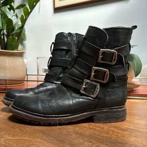 Frye leather sherpa lined moto boots. Size 8 1/2